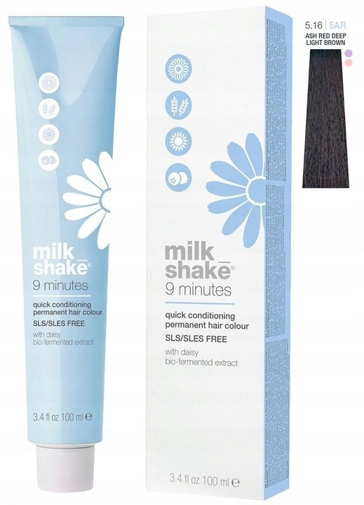 Milk Shake, 9 Minutes, Permanent Hair Dye, 5.165AR Ash Red Intense Light Brown, 100 ml - Feel You