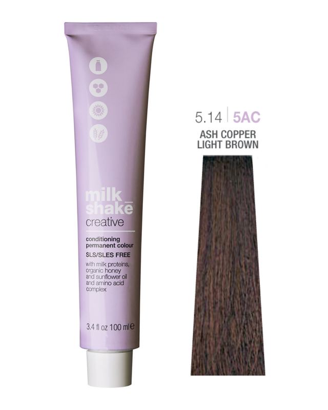 Milk Shake, Creative, Paraben Free, Permanent Hair Dye, 5.14/5AC Ash Copper Deep Light Brown, 100 ml - Feel You