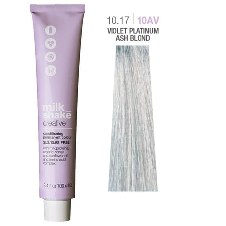 Milk Shake, Creative, SLS/SLES-Free, Permanent Hair Dye, 10.1710AV Violet Platinum Ash Blond, 100 ml - Feel You
