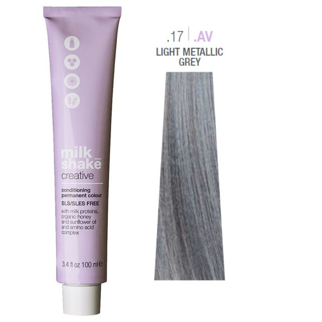Milk Shake, Creative, SLS/SLES-Free, Permanent Hair Dye, .17.AV Light Metallic Grey, 100 ml - Feel You