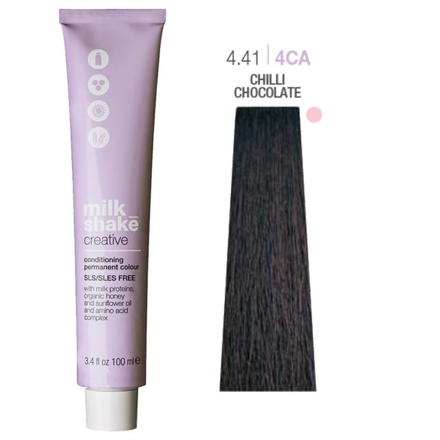 Milk Shake, Creative, SLS/SLES-Free, Permanent Hair Dye, 4.414CA Chili Chocolate, 100 ml - Feel You