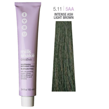 Milk Shake, Creative, SLS/SLES-Free, Permanent Hair Dye, 5.115AA Light Brown Intense Ash, 100 ml - Feel You