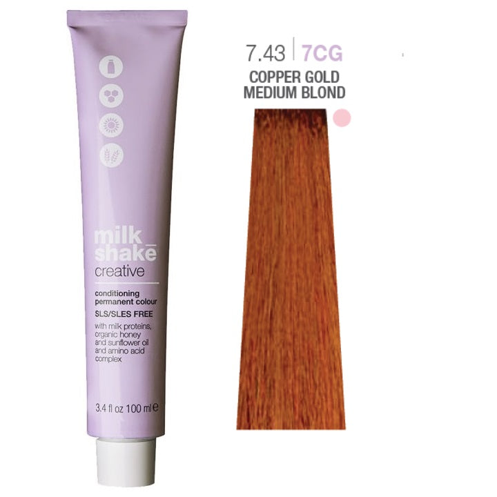 Milk Shake, Creative, SLS/SLES-Free, Permanent Hair Dye, 7.437CG Medium Copper Golden Blond, 100 ml - Feel You