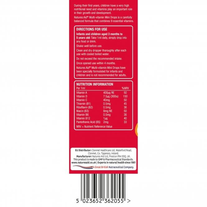 Мултивитаминни капки за деца (Mini Drops Multi-vitamin) 50мл NaturesAid - Feel You