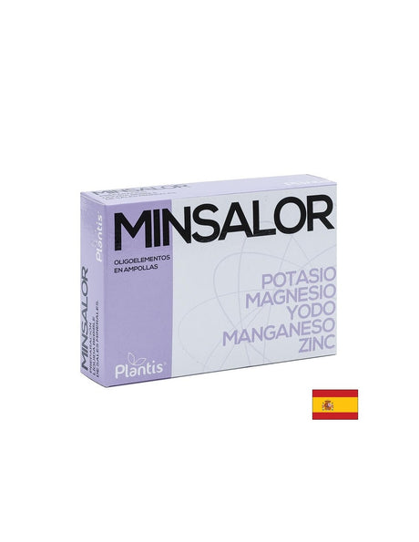 Minsalor Oligoelementos - Калий, магнезий, йод, манган, цинк / За редукция на теглото, 20 ампули за пиене Artesania - Feel You
