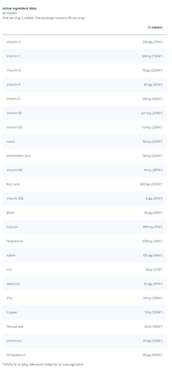 Multi Vita | Vitamins & Minerals Daily Formula - 120 Таблетки - Feel You