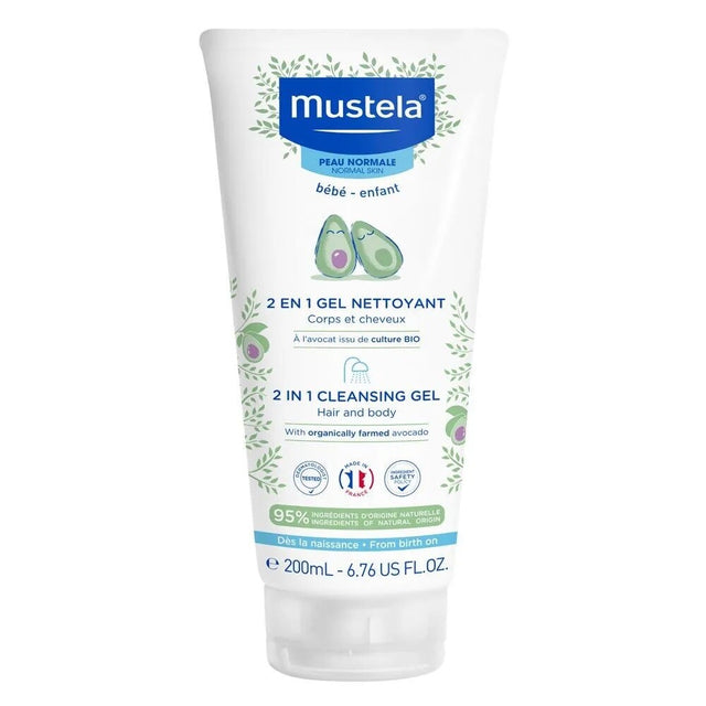 Mustela, 2 In 1, Avocado, Gentle Cleansing, Cleansing Gel, For Face & Hair, 200 ml - Feel You