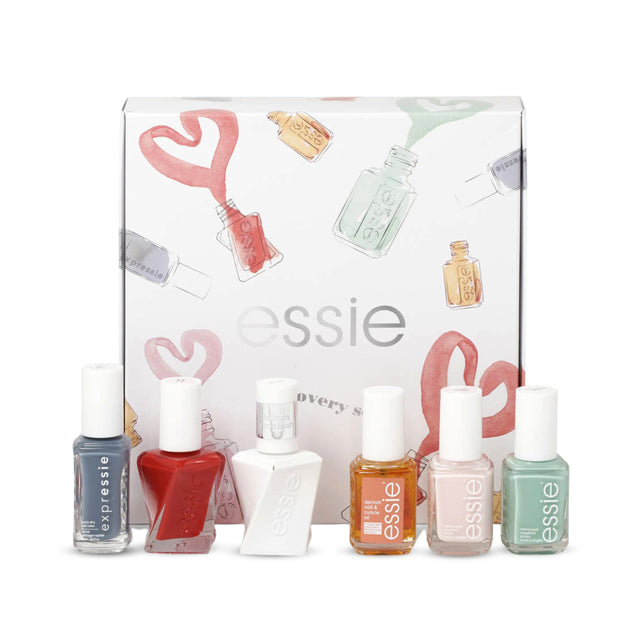 Discovery Set Essie: Nail Enamel, Vegan, Glossy Shine Finish, Nail Polish, 99, Mint Candy Apple, 13.5 ml + Expressie Air Dry, Nail Polish, 13.5 ml + Gel Couture, Nail Polish, Rock the Runway, 13.5 ml + Essie, Nail Polish, Ballet Slippers, 13.5 ml + Gel... - Feel You