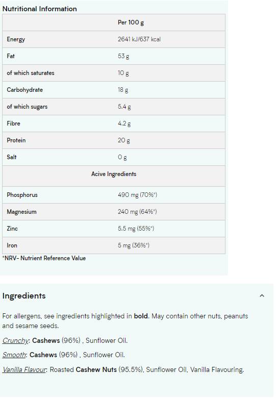 Natural Cashew Butter - Smooth 1000 грама - Feel You