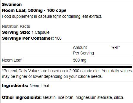 Neem Leaf 500 mg 100 капсули - Feel You