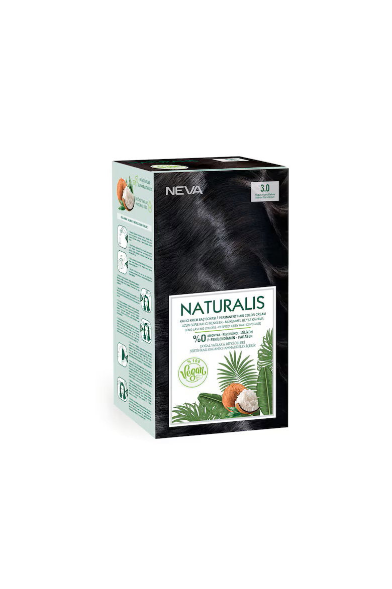Neva, Naturalis, Permanent Hair Dye, 3.0 Intense Dark Brown, 150 ml - Feel You