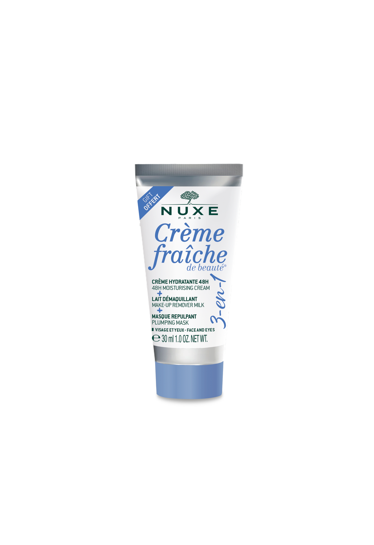 Nuxe, Creme Fraiche de Beaute, Hydrating, Cream, Make-Up Remover Milk & Plumping Mask 3-In-1, 30 ml - Feel You