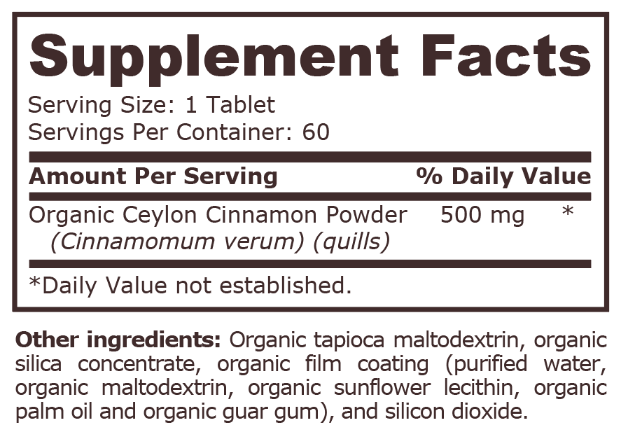 ORGANIC CINNAMON 500 mg - 60 Tablets - Feel You