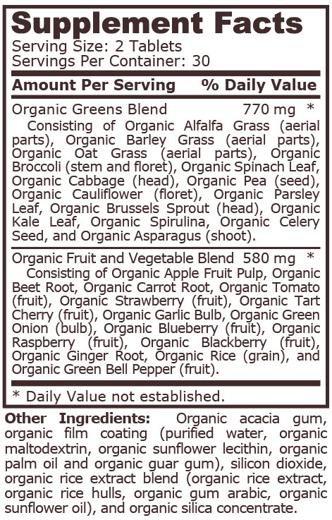 ORGANIC GREENS - 60 Tablets