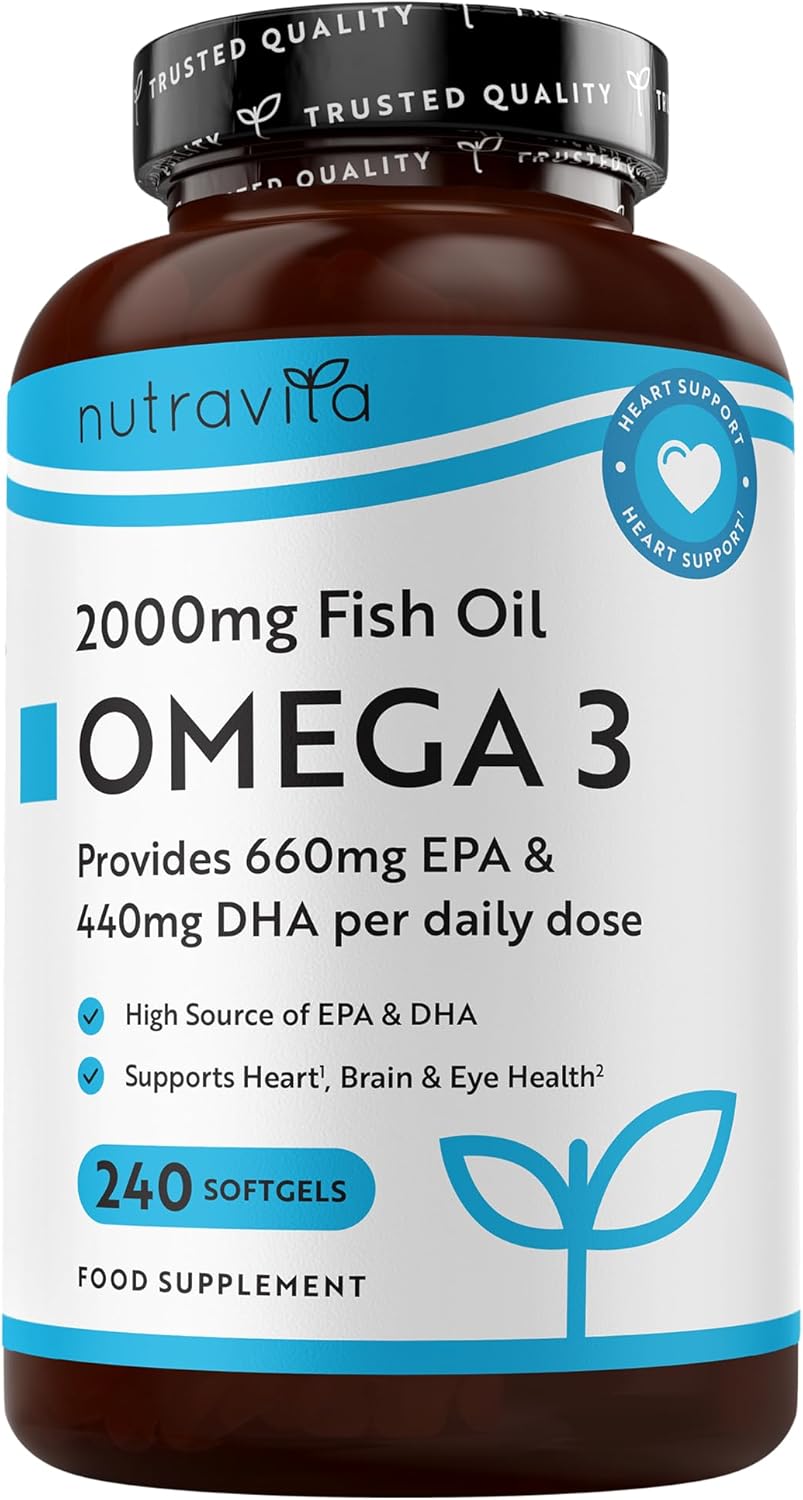 Omega 3 2000 mg /EPA 660 mg, DHA 440 mg/ Pure Fish Oil /240 капсули, 120 дози/ Nutravita - Feel You