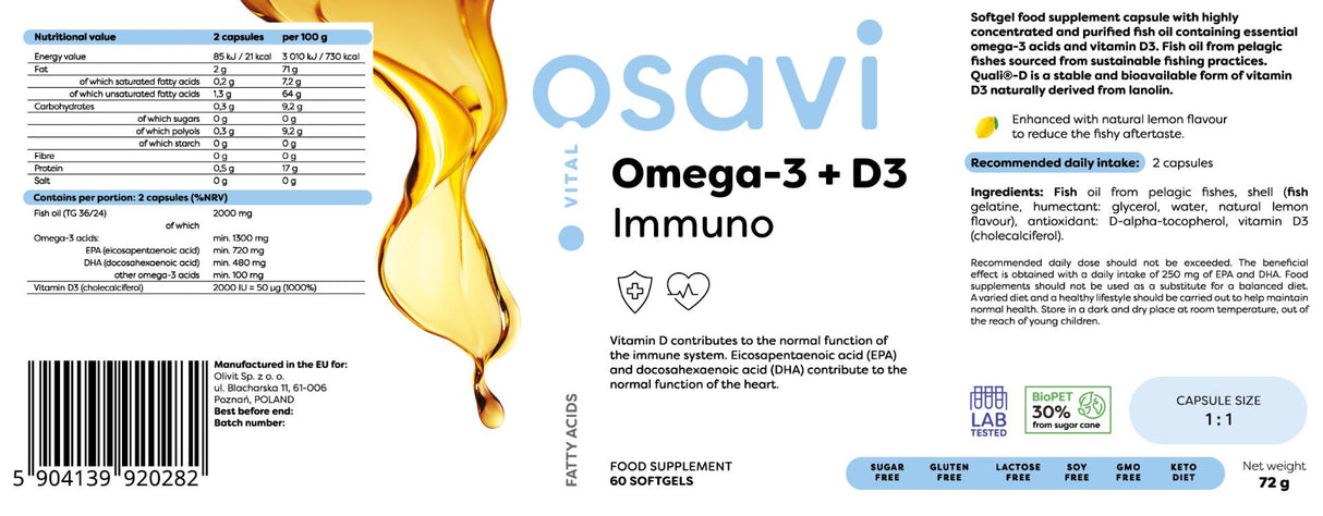 Omega-3 + D3 Immuno - 180 Гел капсули - Feel You
