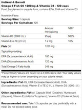 Omega 3 Fish Oil 1200 mg & Vitamin D3 - 120 Гел капсули - Feel You