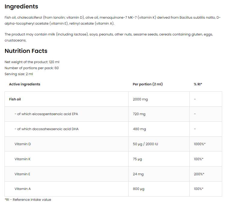 Omega 3 Liquid + ADEK | Vitamin A + D + E + K 120 мл - Feel You