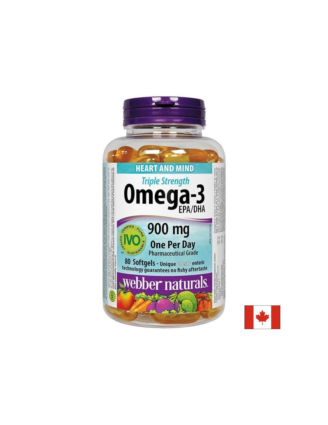 Omega-3 Triple Strenght / Омега-3 900 mg x 80 софтгел капсули Webber Naturals - Feel You