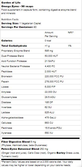 Omega Zyme | Digestive Enzyme Blend - 180 капсули - Feel You