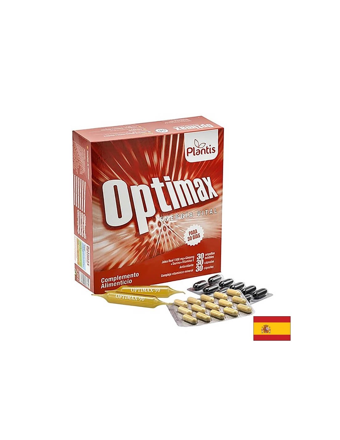 Енергия и тонус Optimax, стак, 30 ампули за пиене + 30 капсули витамини минерали, 30 капсули антиоксиданти - Feel You