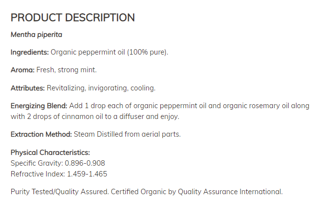 Био масло от мента - Oragnic Peppermint Oil - 30 ml - Feel You