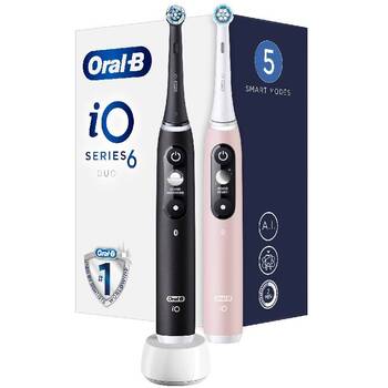 Oral B - iO6 Series Duo Pack Black/Pink Sand Extra Handle Toothbrush ( 2 pcs )