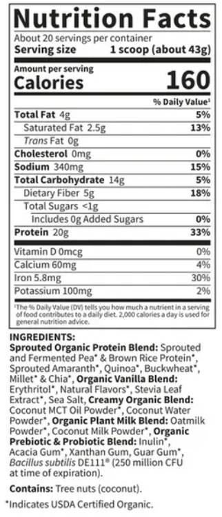 Organic Creamy Protein with Oat Milk - 860 грама - Feel You