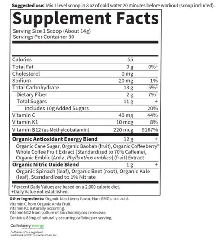 Organic Plant-Based Energy + Focus Pre-Workout - 432 грама - Feel You