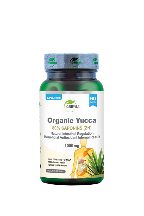 Organic Yucca Extract 80% Saponins (Zn) Natural Intestinal Regulation – 1000 mg, 60 Caps. - Feel You