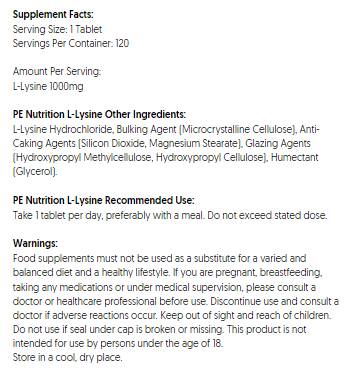 PE Nutrition | L-Lysine 1000 mg - 120 Таблетки - Feel You