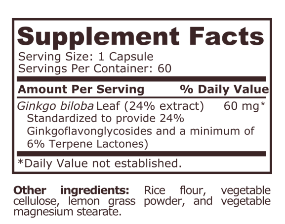 GINKGKO BILOBA 60 mg - 60 capsules
