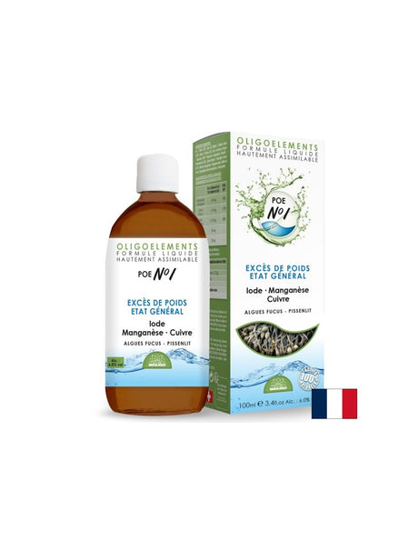 При хормонален дисбаланс и наднормено тегло - Мед, Манган, Йод с екстракти от кафяви водорасли и глухарче POE N°1, 100 ml Propos’Nature - Feel You