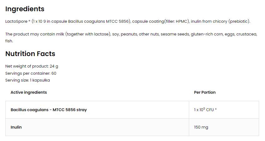 PRO-60 BIOTIC LactoSpore® | Probiotic 60 капсули - Feel You