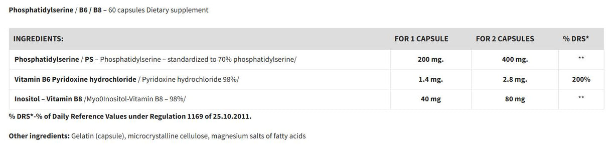 PS – Phosphatidylserine В6 / B8 - 60 капсули - Feel You