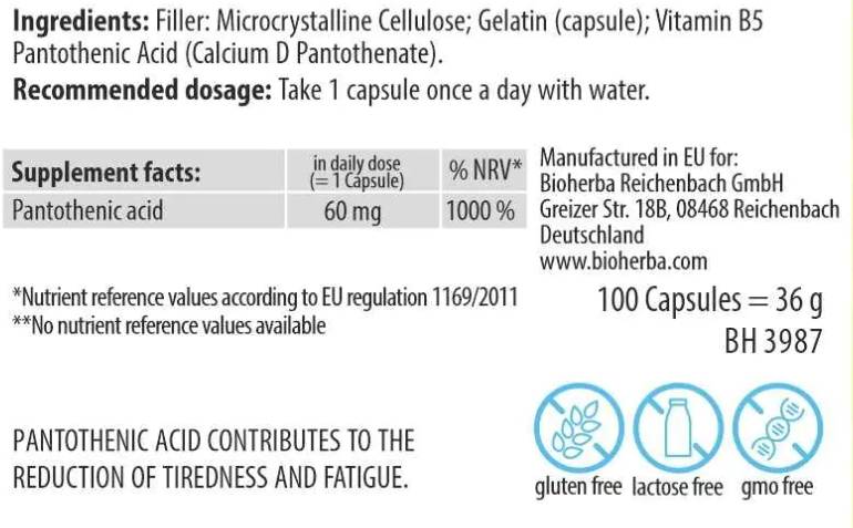 Pantothenic Acid | Vitamin B-5 - 100 капсули - Feel You