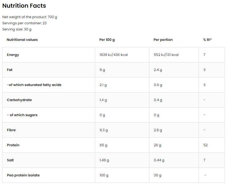 Pea Protein Isolate | with 85% Protein - 700 грама - Feel You