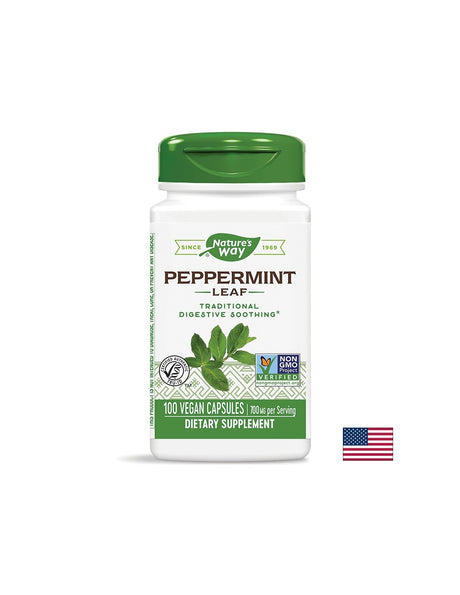 Peppermint Leaf - Мента (лист) – за успокояване на раздразненото дебело черво 350 mg, 100 капсули Nature’s Way - Feel You