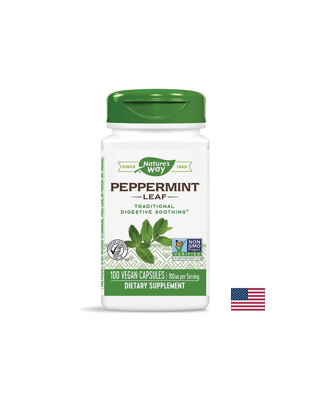 Peppermint Leaf - Мента (лист) – за успокояване на раздразненото дебело черво 350 mg, 100 капсули Nature’s Way - Feel You