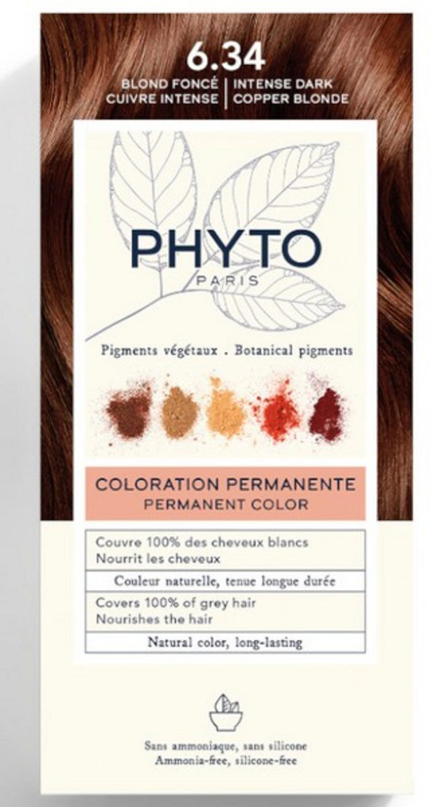 Phyto, Color Kit Coloration, Permanent Hair Dye, 6.34 Intense Dark Copper Blonde, 1 pcs - Feel You