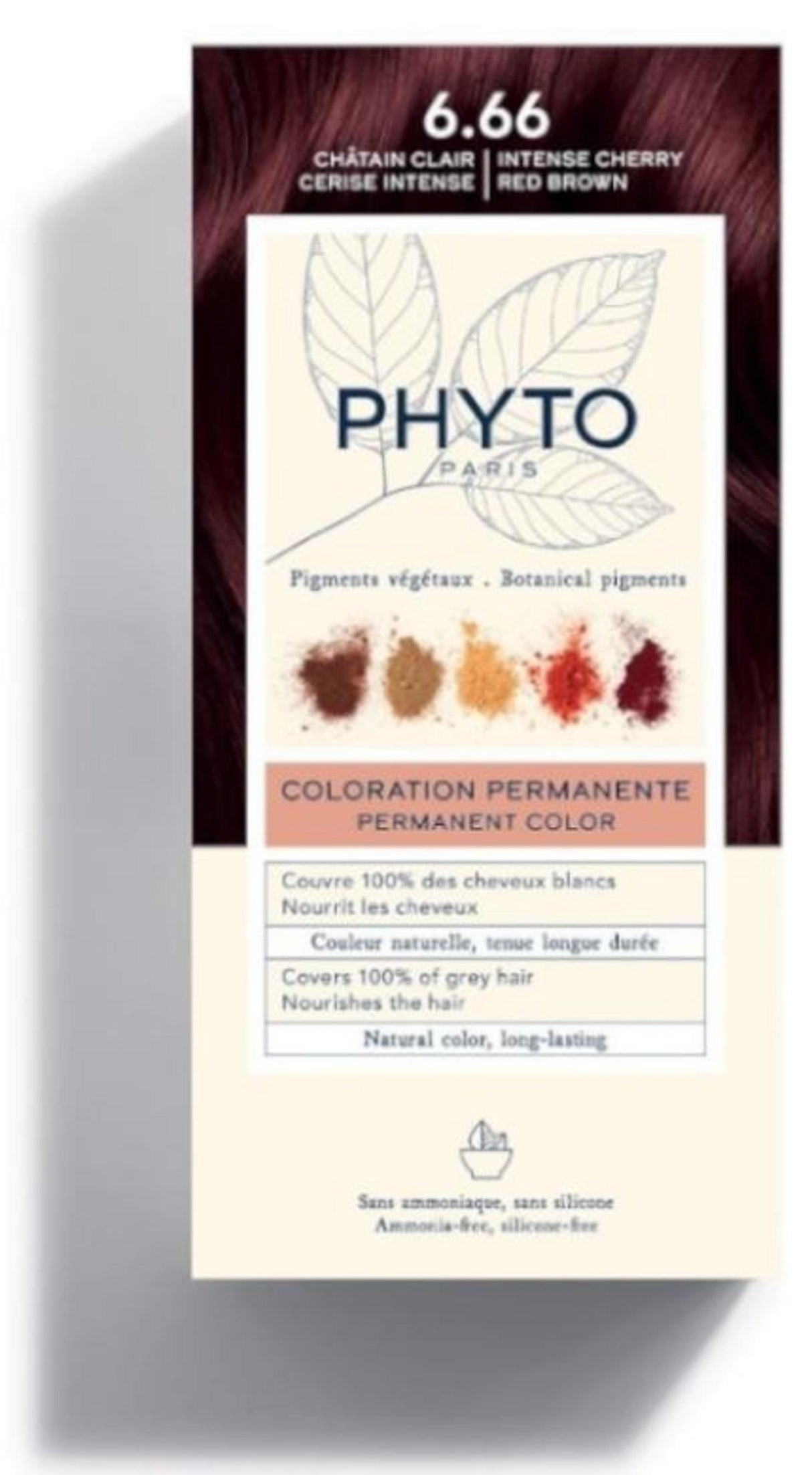 Phyto, Color, Permanent Hair Dye, 6.66 Intense Cherry Red Brown, 50 ml - Feel You