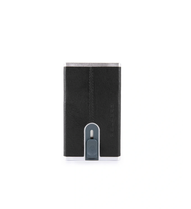 Piquadro, Black Square, Leather Card Holder, Square Sliding System, PP4825B3R, Black, For Men - Feel You