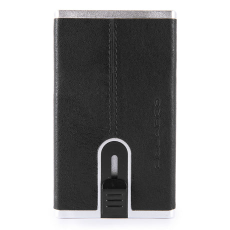 Piquadro, Black Square, Leather Card Holder, Square Sliding System, PP4825B3R-N, Black, For Men - Feel You
