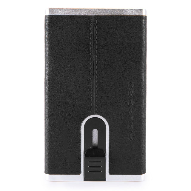 Piquadro, Black Square, Leather Card Holder, Square Sliding System, PP4825B3R-N, Black, For Men - Feel You