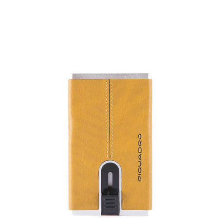 Piquadro, Blue Square, Leather Card Holder, For Back And Credit Cards, Yellow, Unisex - Feel You