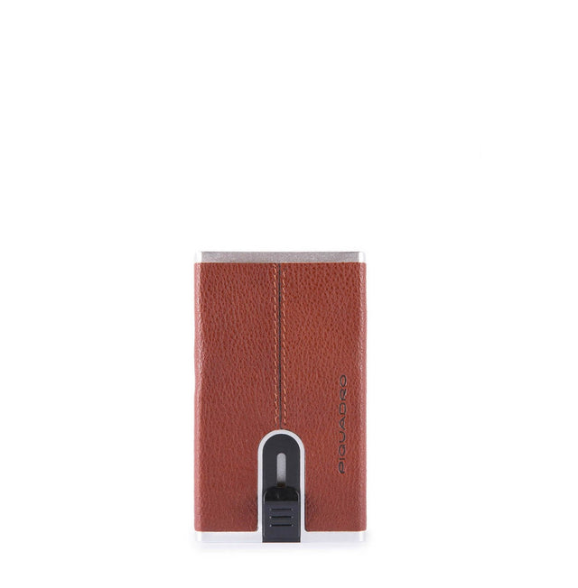 Piquadro, Blue Square, Leather Card Holder, Square Sliding System, PP4891B3R, Brown, For Men - Feel You