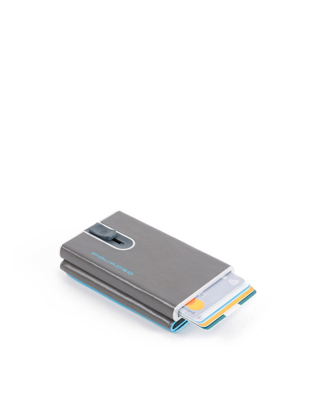 Piquadro, Blue Square, Leather Card Holder, Square Sliding System with Compact for Banknotes, PP4891B2R-GR6, Grey, For Men - Feel You