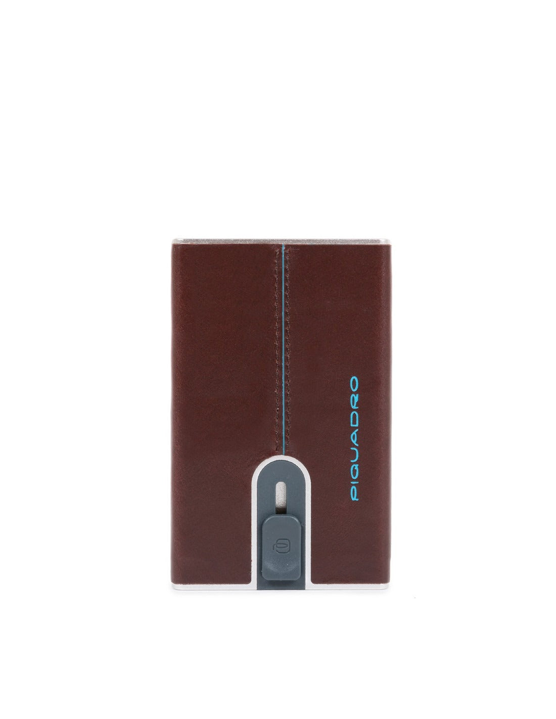 Piquadro, Blue Square, Leather Card Holder, Square Sliding System with Money Clip, PP5358B2R, Mahogany, For Men - Feel You