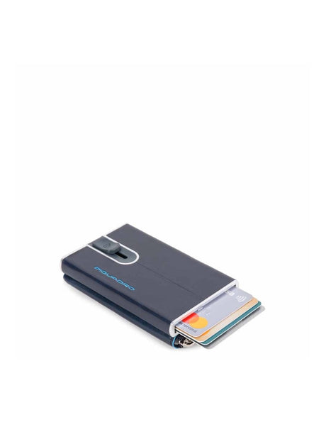 Piquadro, Blue Square, Leather Card Holder, Square Sliding System with Zipped Coin Pocket, PP5359B2R-BLU2, Blue, For Men - Feel You