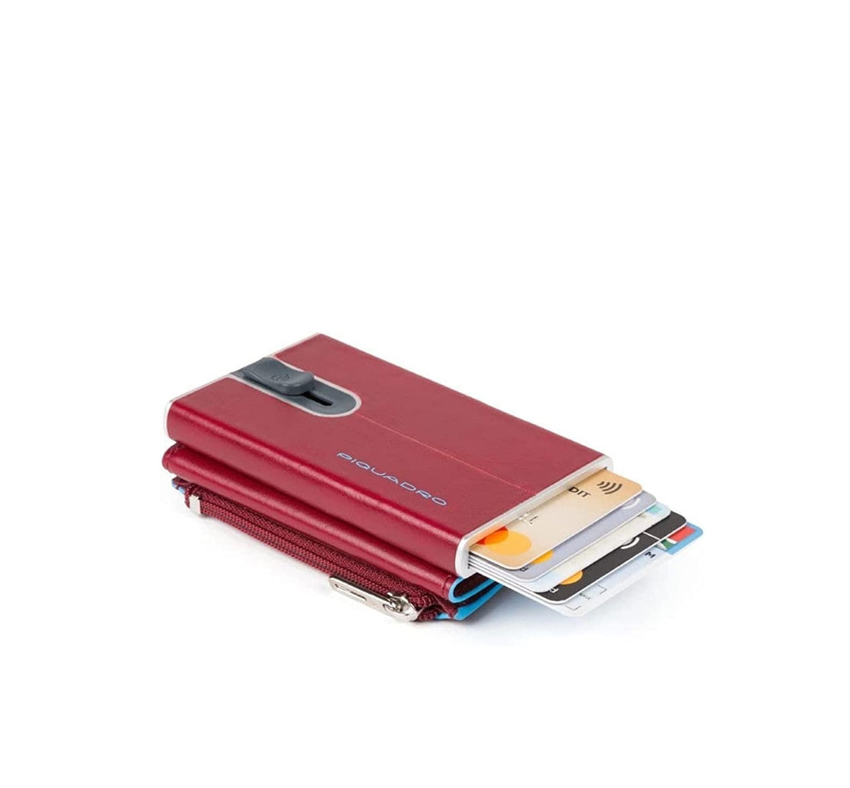Piquadro, Blue Square, Leather Card Holder, Square Sliding System with Zipped Coin Pocket, PP5359B2R-R, Red, For Men - Feel You